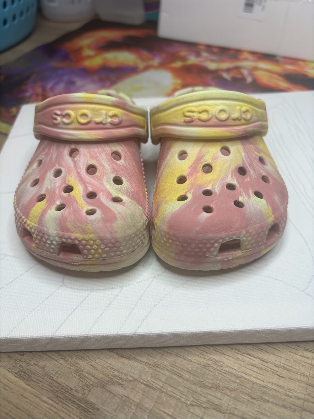 CROCS Kids Tie-Dye Clog in Pink and Yellow